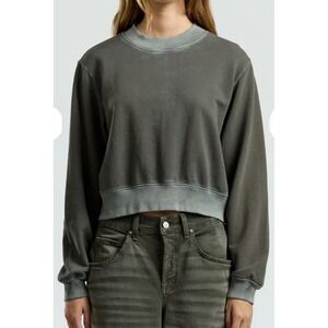 COTTON CITIZEN Milan Crew Cropped Sweatshirt Small‎ Gray Long Sleeve Distressed